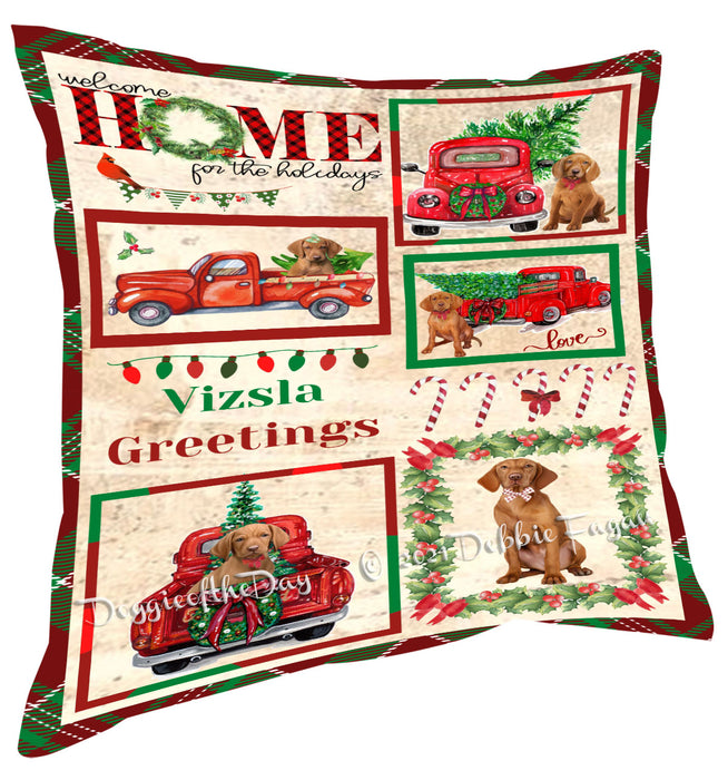 Welcome Home for Christmas Holidays Vizsla Dogs Pillow with Top Quality High-Resolution Images - Ultra Soft Pet Pillows for Sleeping - Reversible & Comfort - Ideal Gift for Dog Lover - Cushion for Sofa Couch Bed - 100% Polyester
