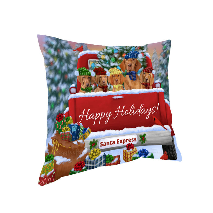 Christmas Red Truck Travlin Home for the Holidays Vizsla Dogs Pillow with Top Quality High-Resolution Images - Ultra Soft Pet Pillows for Sleeping - Reversible & Comfort - Ideal Gift for Dog Lover - Cushion for Sofa Couch Bed - 100% Polyester