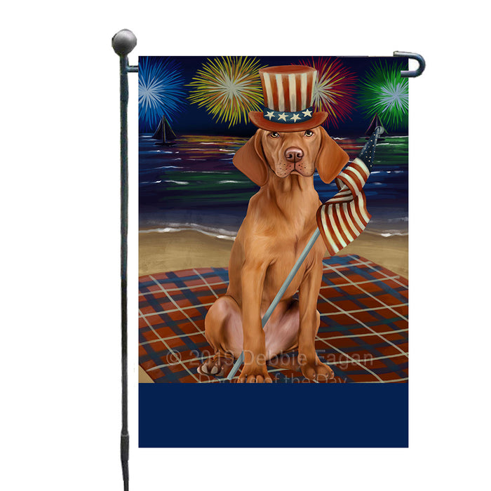 Personalized 4th of July Firework Vizsla Dog Custom Garden Flags GFLG-DOTD-A58148