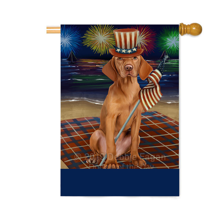 Personalized 4th of July Firework Vizsla Dog Custom House Flag FLG-DOTD-A58204
