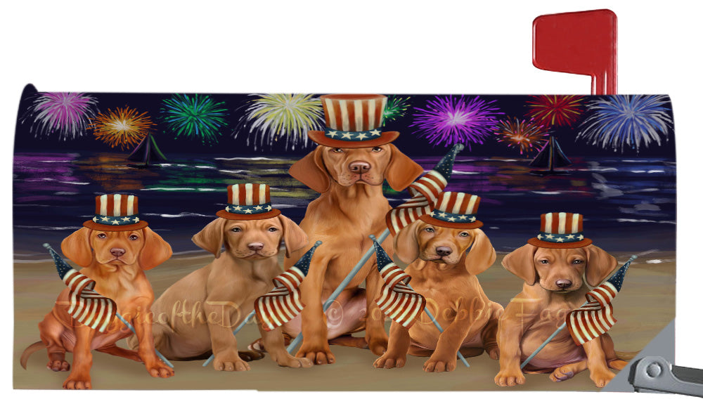 4th of July Independence Day Vizsla Dogs Magnetic Mailbox Cover Both Sides Pet Theme Printed Decorative Letter Box Wrap Case Postbox Thick Magnetic Vinyl Material