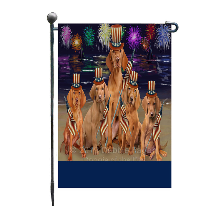 Personalized 4th of July Firework Vizsla Dogs Custom Garden Flags GFLG-DOTD-A58149