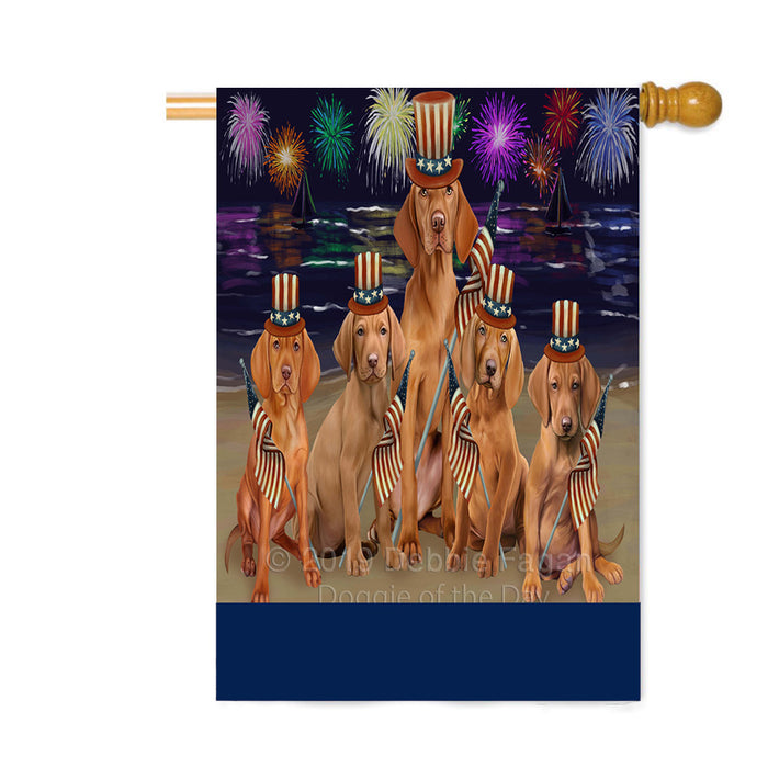 Personalized 4th of July Firework Vizsla Dogs Custom House Flag FLG-DOTD-A58205