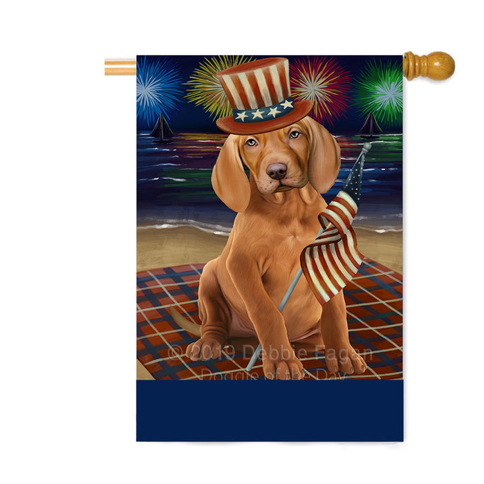 Personalized 4th of July Firework Vizsla Dog Custom House Flag FLG-DOTD-A58206