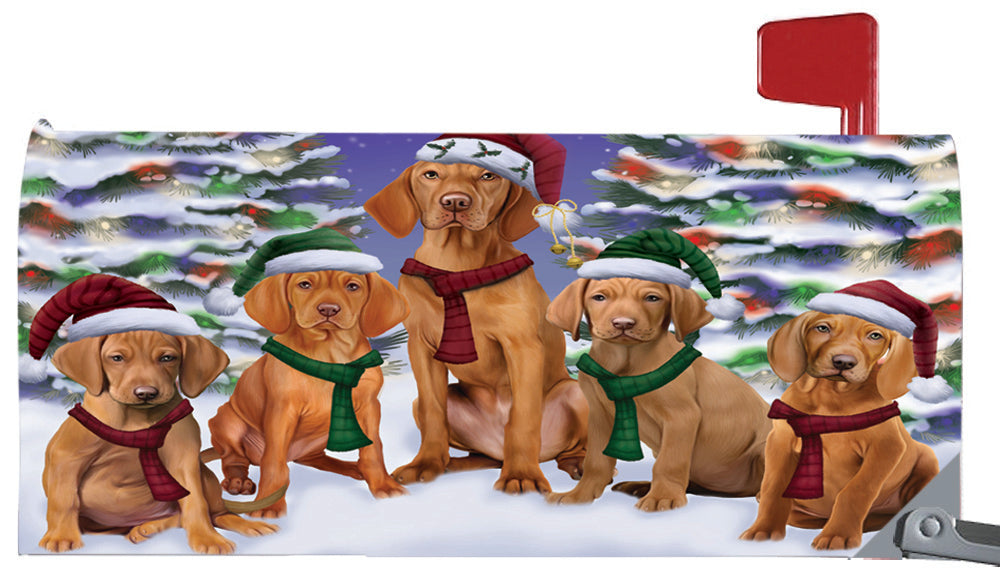 Magnetic Mailbox Cover Vizslas Dog Christmas Family Portrait in Holiday Scenic Background MBC48263