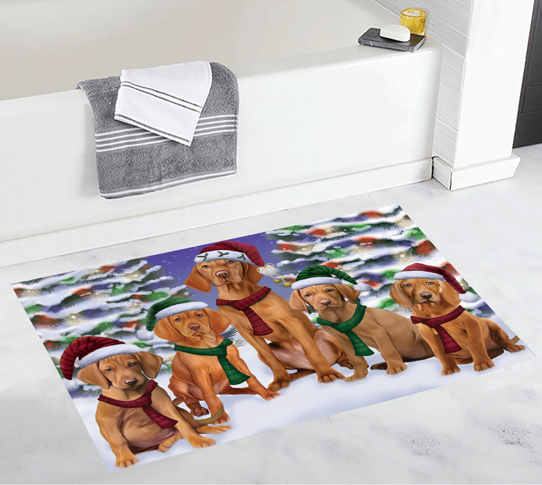 Vizsla Dogs Christmas Family Portrait in Holiday Scenic Background Bath Mat