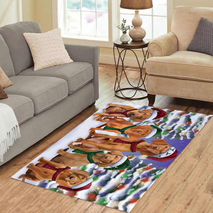 Vizsla Dogs Christmas Family Portrait in Holiday Scenic Background Area Rug