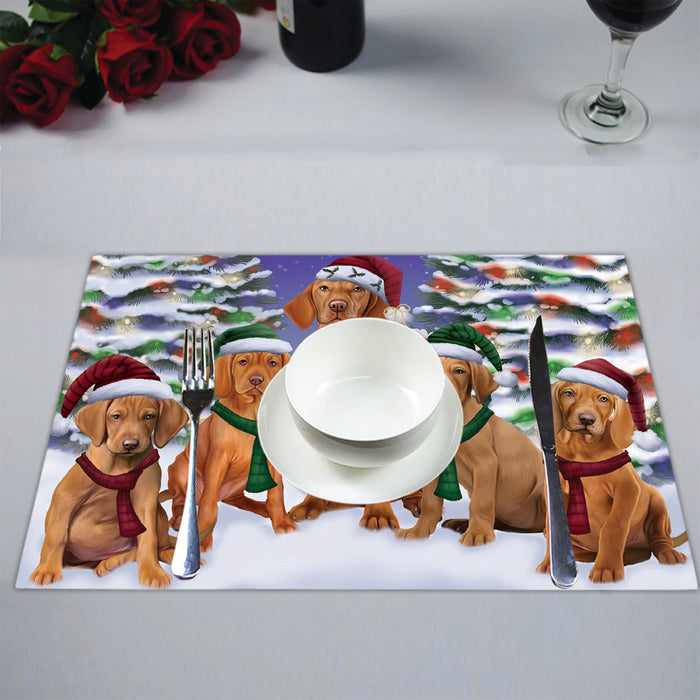 Vizsla Dogs Christmas Family Portrait in Holiday Scenic Background Placemat