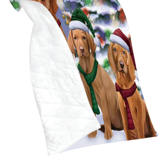 Vizsla Dogs Christmas Family Portrait in Holiday Scenic Background Quilt