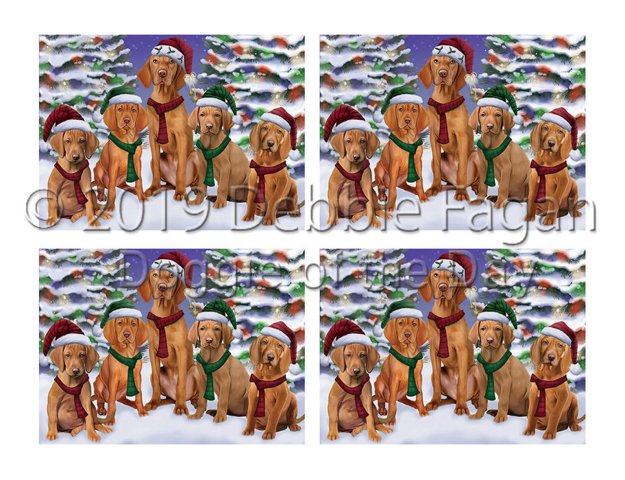 Vizsla Dogs Christmas Family Portrait in Holiday Scenic Background Placemat