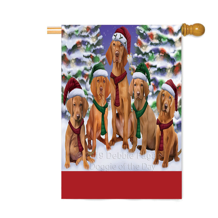 Personalized Christmas Happy Holidays Vizsla Dogs Family Portraits Custom House Flag FLG-DOTD-A59213