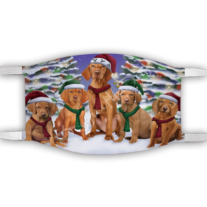 Vizsla Dogs Christmas Family Portrait in Holiday Scenic Background Face Mask FM48388