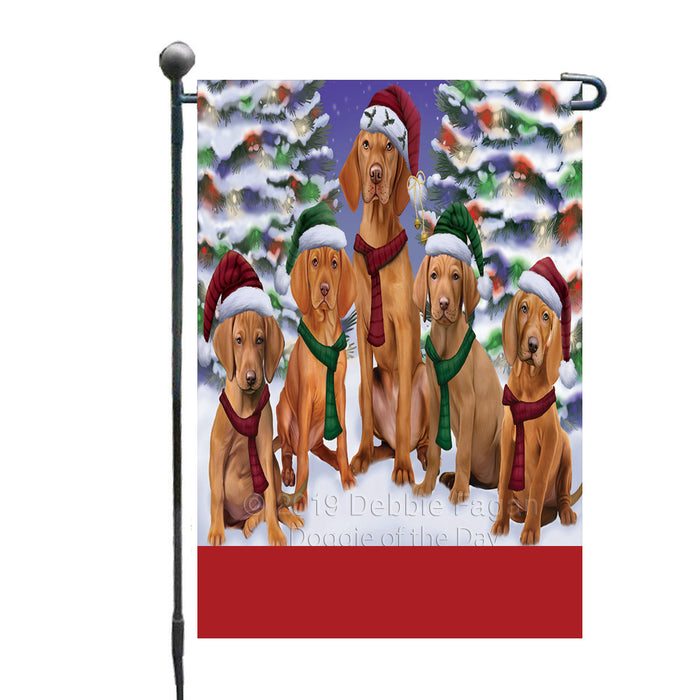Personalized Christmas Happy Holidays Vizsla Dogs Family Portraits Custom Garden Flags GFLG-DOTD-A59157