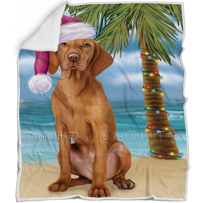 Summertime Happy Holidays Christmas Vizsla Dog on Tropical Island Beach Blanket