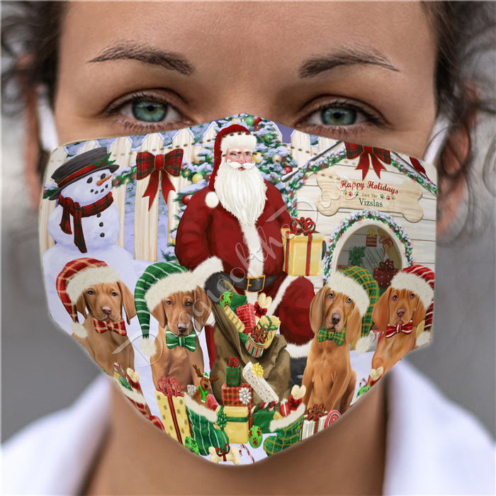Happy Holidays Christmas Vizsla Dogs House Gathering Face Mask FM48292