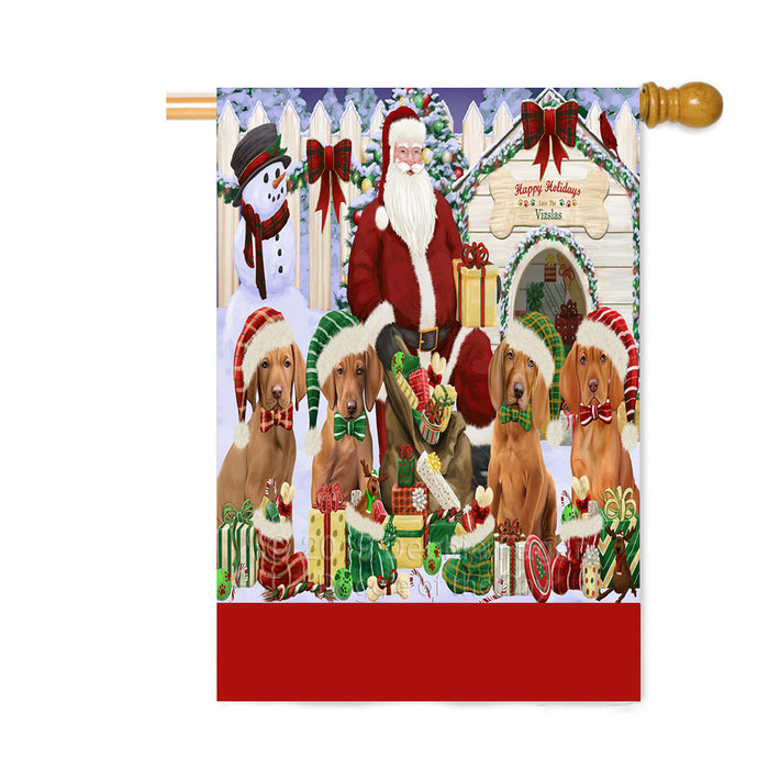 Personalized Happy Holidays Christmas Vizsla Dogs House Gathering Custom House Flag FLG-DOTD-A58621