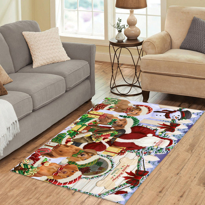 Happy Holidays Christma Vizsla Dogs House Gathering Area Rug