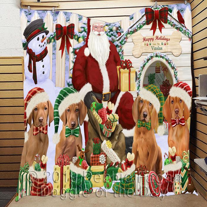 Happy Holidays Christmas Vizsla Dogs House Gathering Quilt