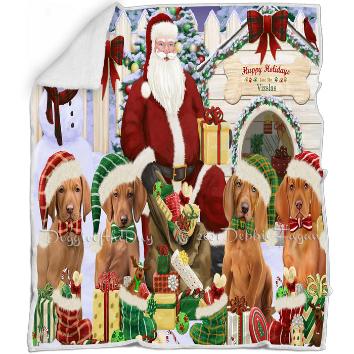 Happy Holidays Christmas Vizslas Dog House Gathering Blanket BLNKT79995