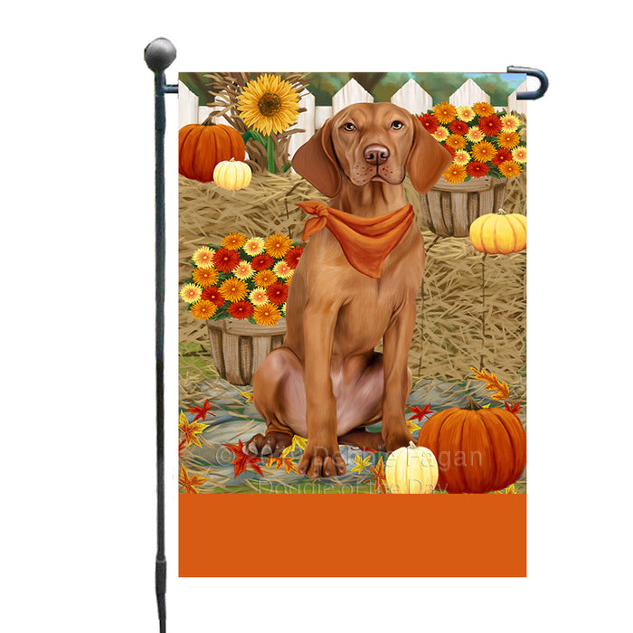 Personalized Fall Autumn Greeting Vizsla Dog with Pumpkins Custom Garden Flags GFLG-DOTD-A62089