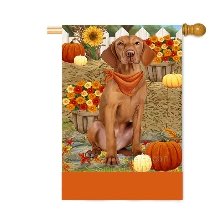 Personalized Fall Autumn Greeting Vizsla Dog with Pumpkins Custom House Flag FLG-DOTD-A62145