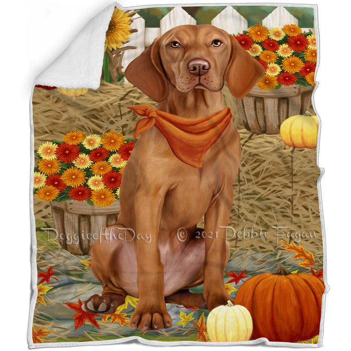 Fall Autumn Greeting Vizsla Dog with Pumpkins Blanket BLNKT74037