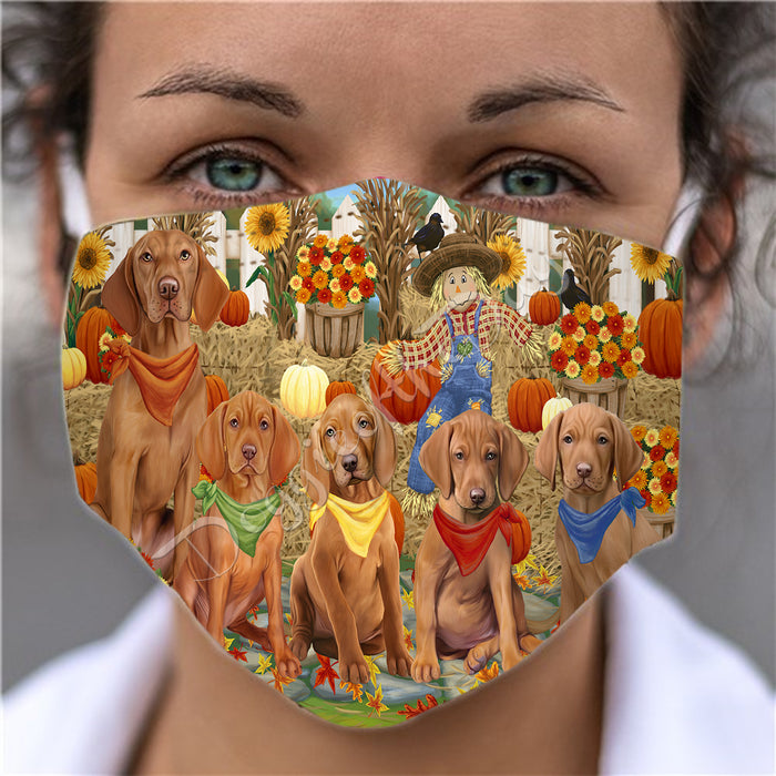 Fall Festive Harvest Time Gathering  Vizsla Dogs Face Mask FM48581