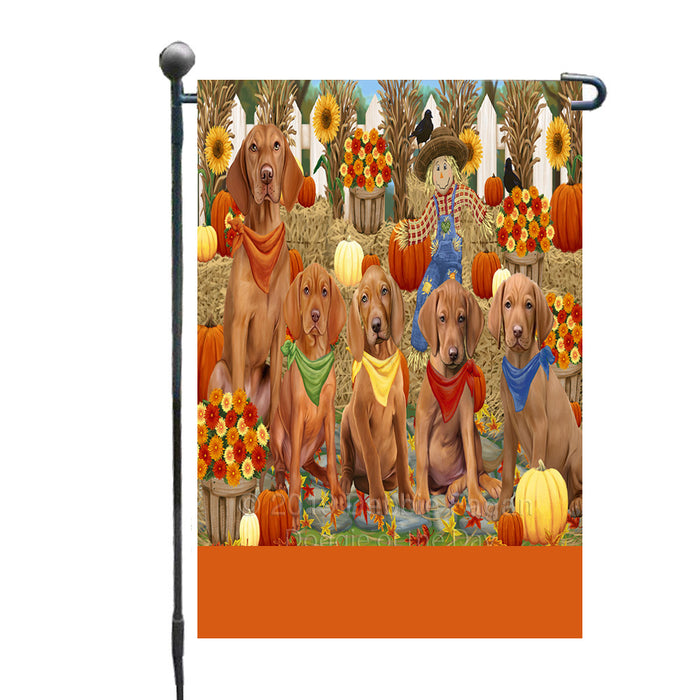 Personalized Fall Festive Gathering Vizsla Dogs with Pumpkins Custom Garden Flags GFLG-DOTD-A62090