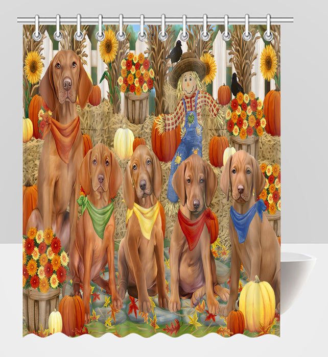 Fall Festive Harvest Time Gathering Vizsla Dogs Shower Curtain