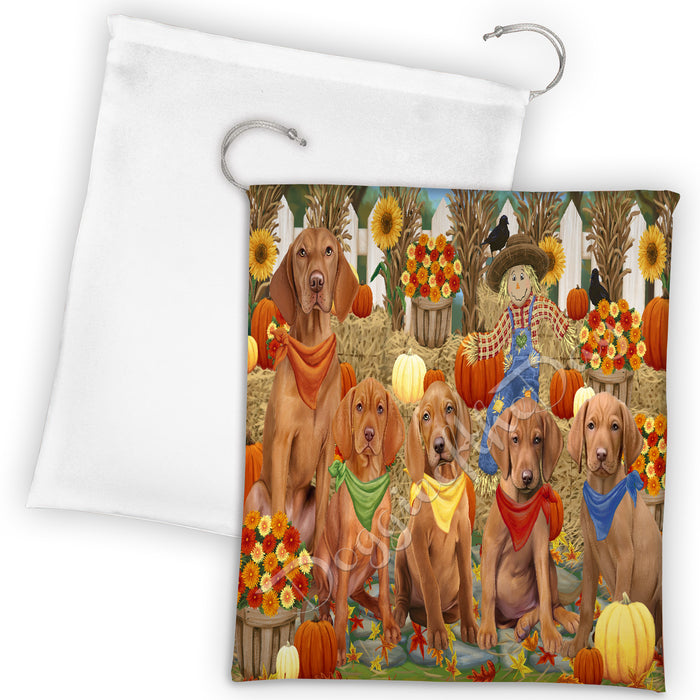 Fall Festive Harvest Time Gathering Vizsla Dogs Drawstring Laundry or Gift Bag LGB48448
