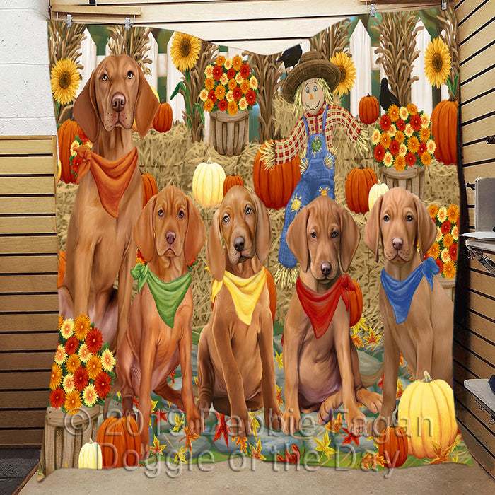 Fall Festive Harvest Time Gathering Vizsla Dogs Quilt