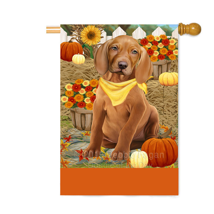 Personalized Fall Autumn Greeting Vizsla Dog with Pumpkins Custom House Flag FLG-DOTD-A62147