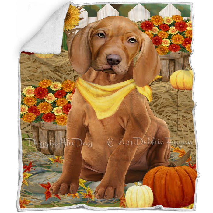 Fall Autumn Greeting Vizsla Dog with Pumpkins Blanket BLNKT74046