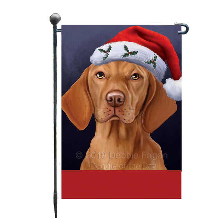 Personalized Christmas Holidays Vizsla Dog Wearing Santa Hat Portrait Head Custom Garden Flags GFLG-DOTD-A59865