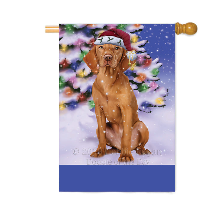 Personalized Winterland Wonderland Vizsla Dog In Christmas Holiday Scenic Background Custom House Flag FLG-DOTD-A61488