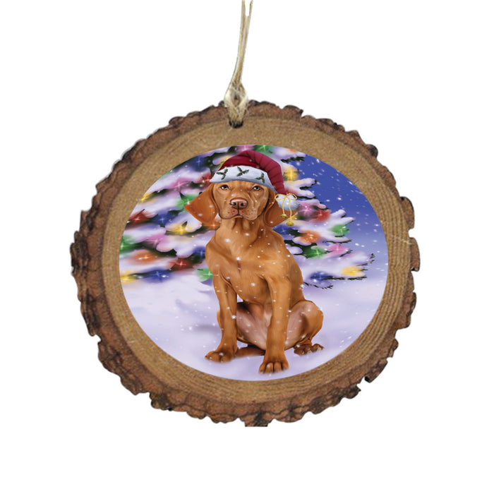 Winterland Wonderland Vizsla Dog In Christmas Holiday Scenic Background Wooden Christmas Ornament WOR49653