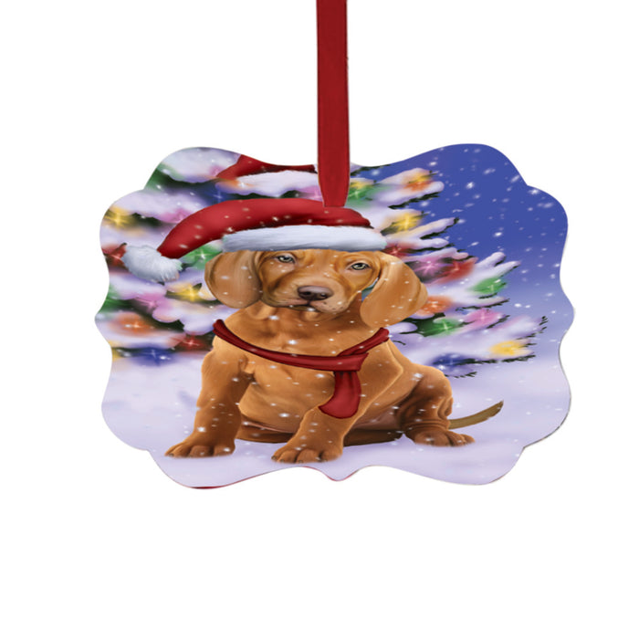 Winterland Wonderland Vizsla Dog In Christmas Holiday Scenic Background Double-Sided Photo Benelux Christmas Ornament LOR49654