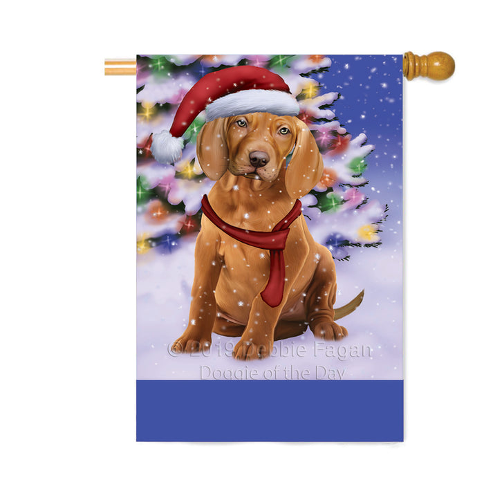 Personalized Winterland Wonderland Vizsla Dog In Christmas Holiday Scenic Background Custom House Flag FLG-DOTD-A61489