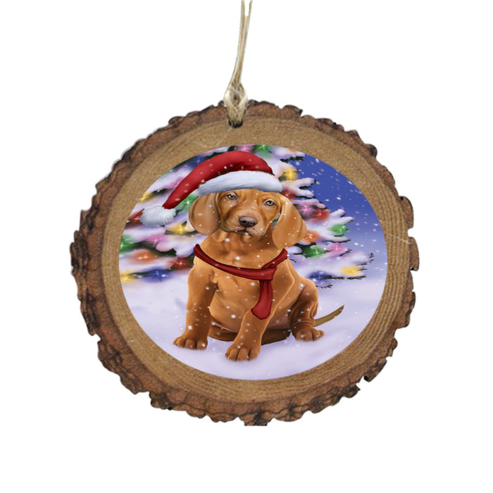 Winterland Wonderland Vizsla Dog In Christmas Holiday Scenic Background Wooden Christmas Ornament WOR49654