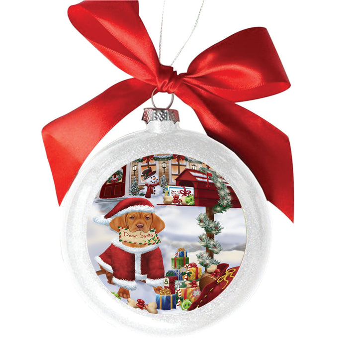 Vizsla Dog Dear Santa Letter Christmas Holiday Mailbox White Round Ball Christmas Ornament WBSOR49091