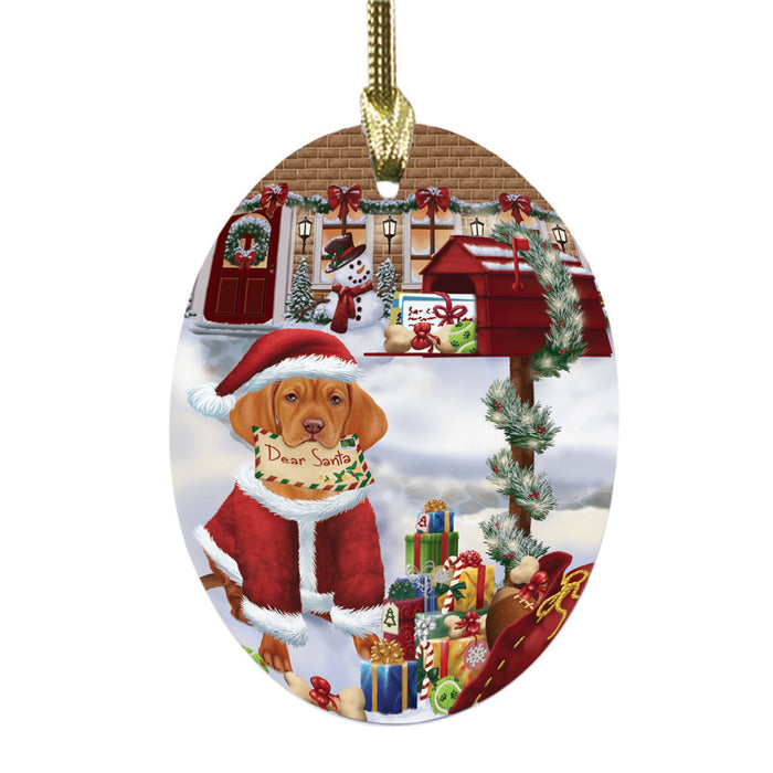 Vizsla Dog Dear Santa Letter Christmas Holiday Mailbox Oval Glass Christmas Ornament OGOR49091