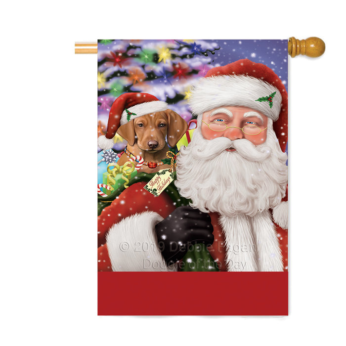 Personalized Santa Carrying Vizsla Dog and Christmas Presents Custom House Flag FLG-DOTD-A63551