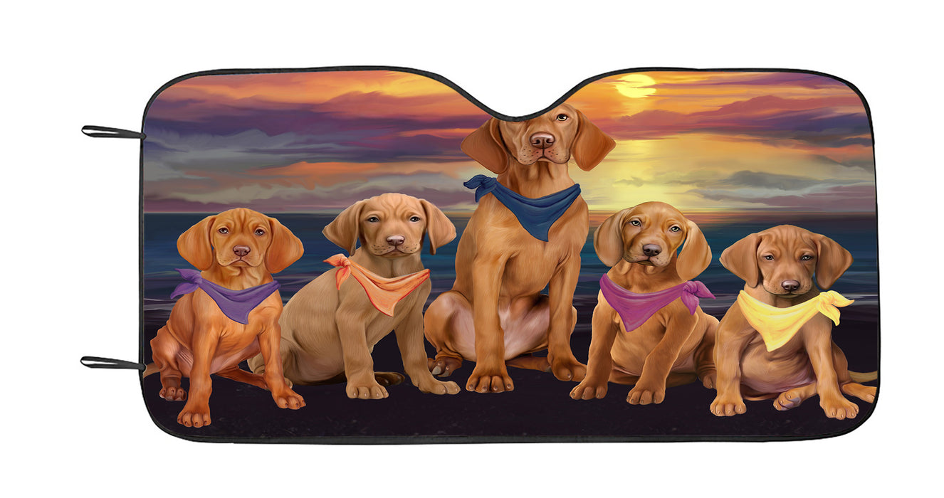 Family Sunset Portrait Vizsla Dogs Car Sun Shade
