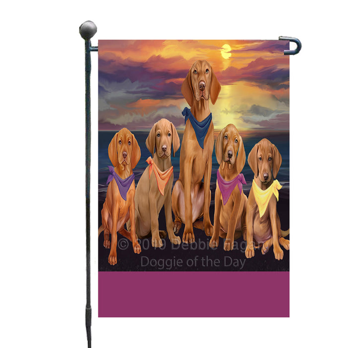 Personalized Family Sunset Portrait Vizsla Dogs Custom Garden Flags GFLG-DOTD-A60640