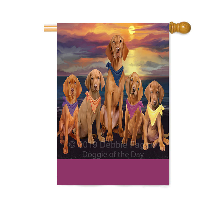 Personalized Family Sunset Portrait Vizsla Dogs Custom House Flag FLG-DOTD-A60696