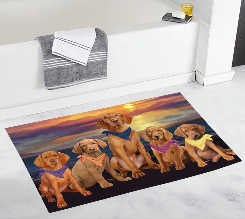 Family Sunset Portrait Vizsla Dogs Bath Mat