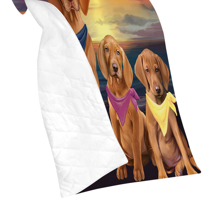 Family Sunset Portrait Vizsla Dogs Quilt
