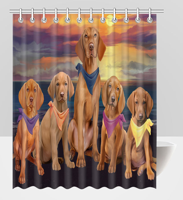 Family Sunset Portrait Vizsla Dogs Shower Curtain