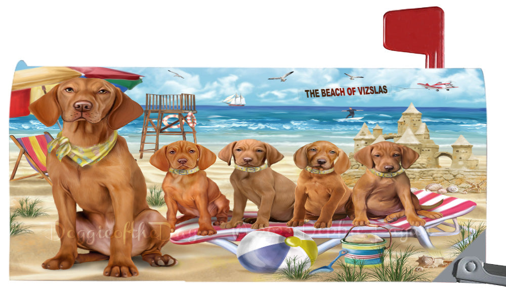 Pet Friendly Beach Vizsla Dogs Magnetic Mailbox Cover Both Sides Pet Theme Printed Decorative Letter Box Wrap Case Postbox Thick Magnetic Vinyl Material