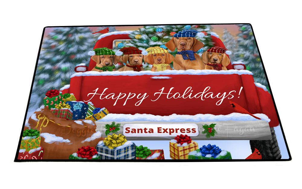 Christmas Red Truck Travlin Home for the Holidays Vizsla Dogs Floor Mat- Anti-Slip Pet Door Mat Indoor Outdoor Front Rug Mats for Home Outside Entrance Pets Portrait Unique Rug Washable Premium Quality Mat
